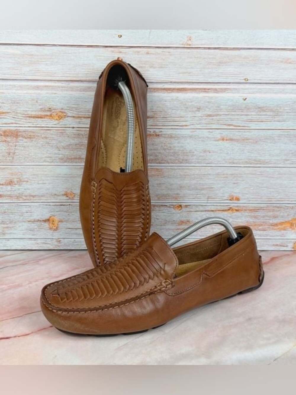 G.H. Bass & Co. Sorrento Tan Woven Leather Slip-On Driving Loafers
